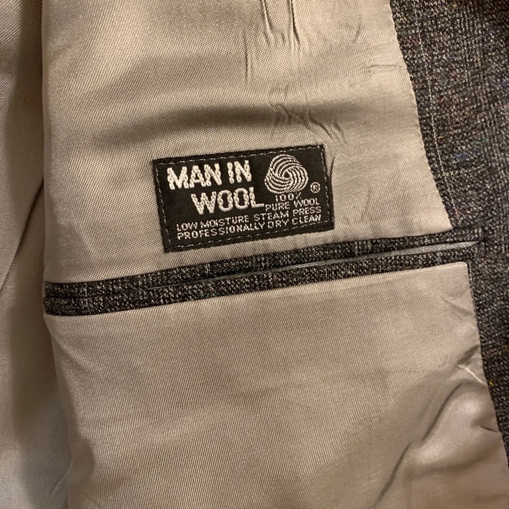 Vtg Bachrach Men’s 42R Blazer Sport Coat Charcoal Gray Windowpane - MAN IN WOOL